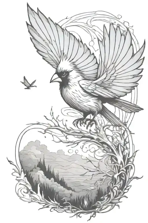 Cardinal Flying On Fire