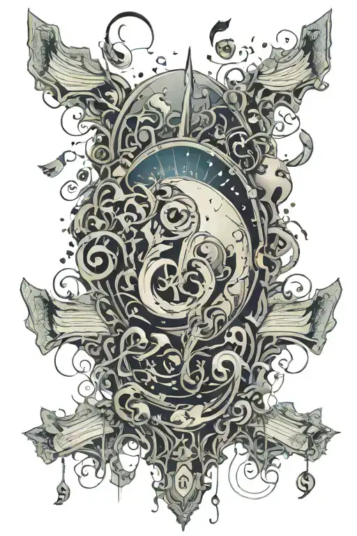 A Cosmic Ocean Scene With Money Floating In The Water And Music Notes In The Sky