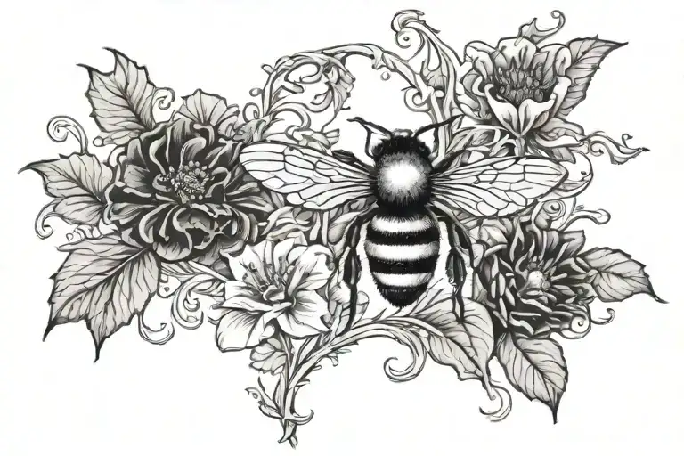 Bee And Morning Glories