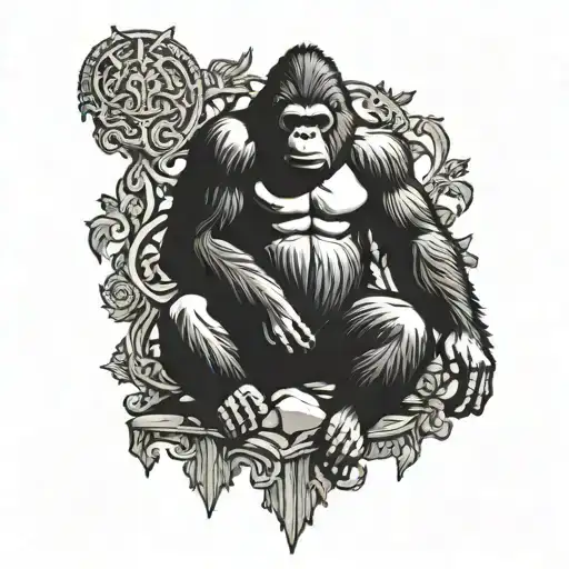 Gorilla Sitting On A Stone