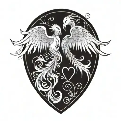 Heart And Phoenix With Open Wings