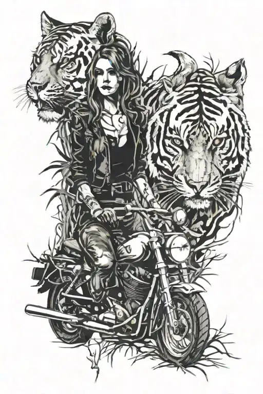 Skull Forest Motorcycle Girl Tiger Forest