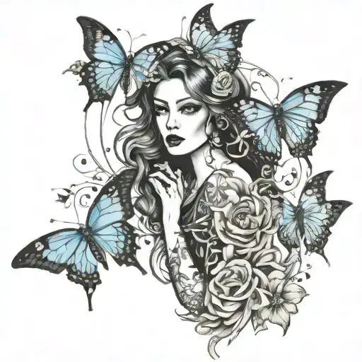 Beautiful Girl With Luna Moths Flying