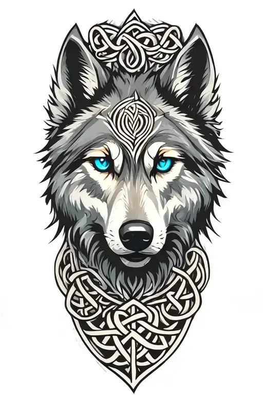 Wolf With Blue Eyes Featuring Celtic Trinity Knot