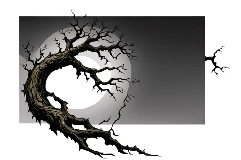 A Crooked Tree With Gnarled And Snapped Branches