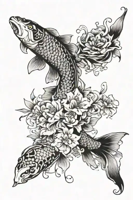 Koi Fish And Lili Flowers Surrounded