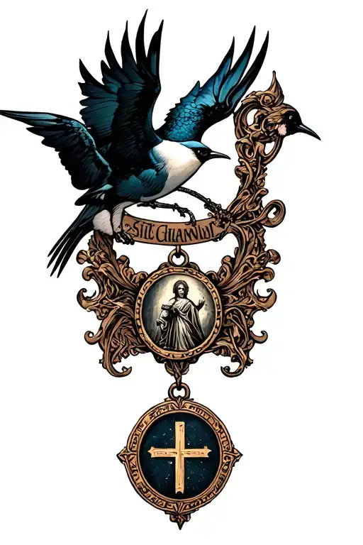 Swallow And Saint Christopher Medallion