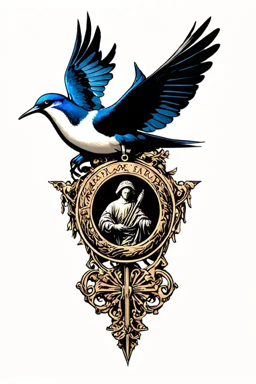 Swallow And Saint Christopher Medallion