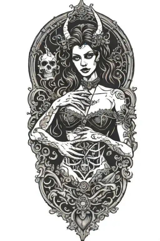 Sexy Devil Woman Holding Severed Human Heart