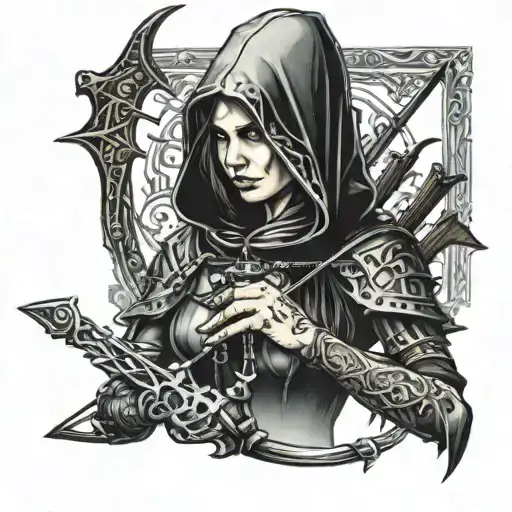 Female With Crossbow Wearing A Hood