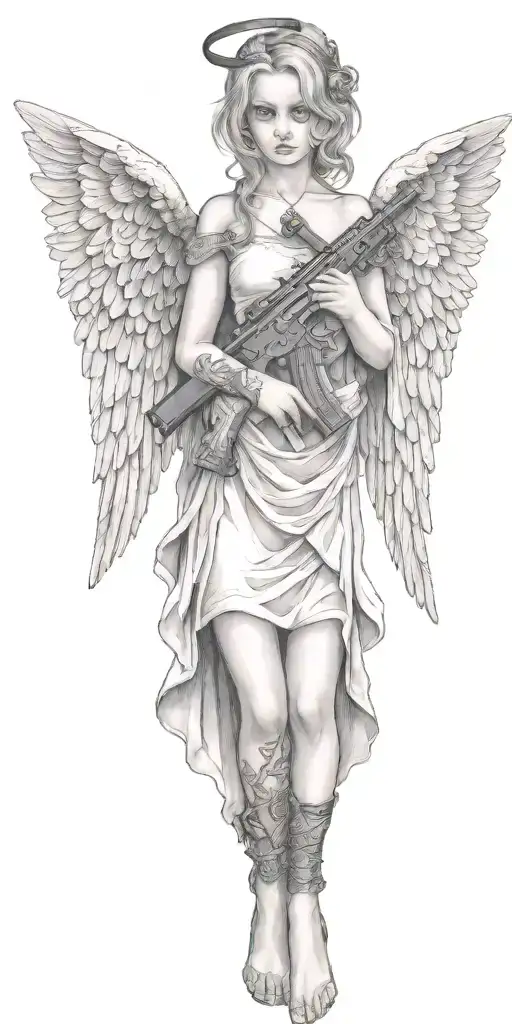 Baby Angel With Wings Wrapped While Holding Ar 15 Gun