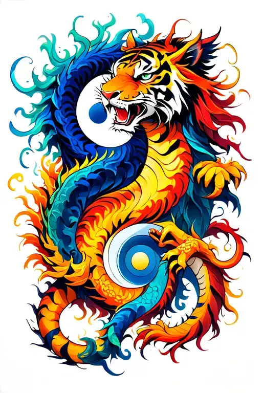 Yin Yang Tiger And Dragon Intertwined