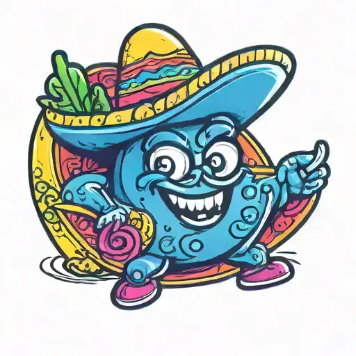 Cartoon Banana Holding A Taco Wearing A Sombrero