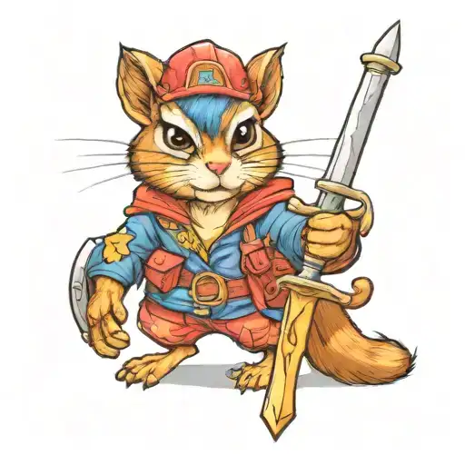A Girl Chipmunk Wearing Glasses And A Sword