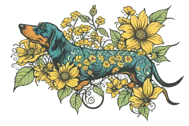 Daschund Flowers Cosmos Marigold Anchor
