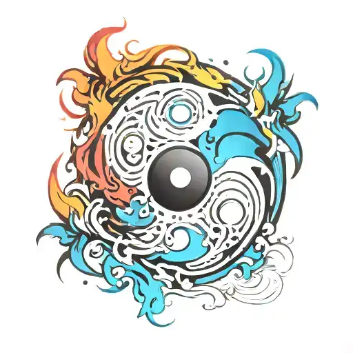 Red Yin Blue Yang Symbol On Fire