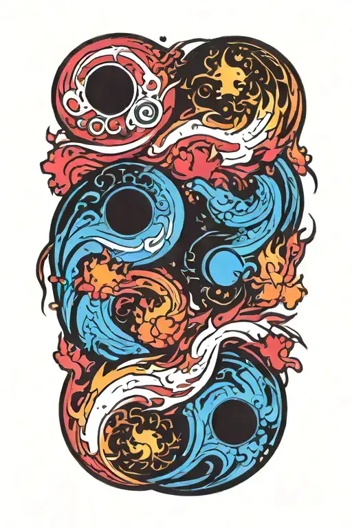 Red Yin Blue Yang Symbol On Fire