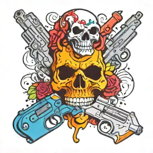 Double Skull With Tattoo Gun