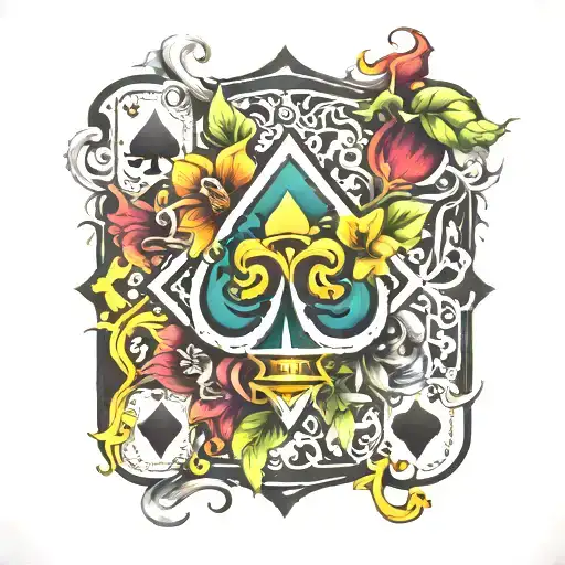 Queen Of Spades Flowers Surrounding