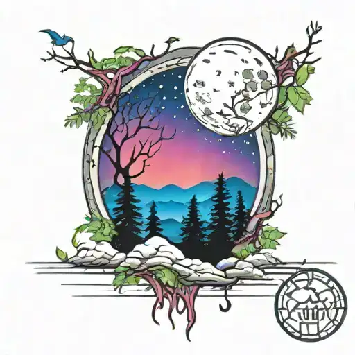 Sky With Moon And Trees