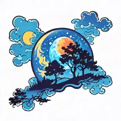 Sky With Moon And Trees