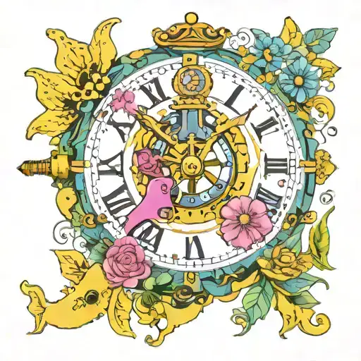 Yellow Submarine With Flowers And Clock