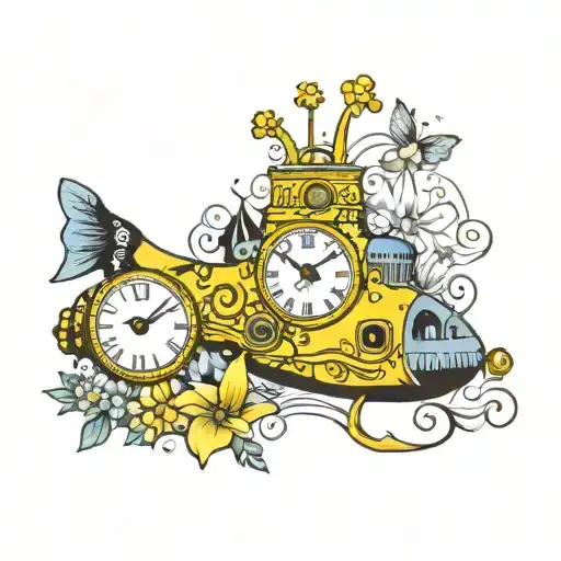 Yellow Submarine With Flowers And Clock