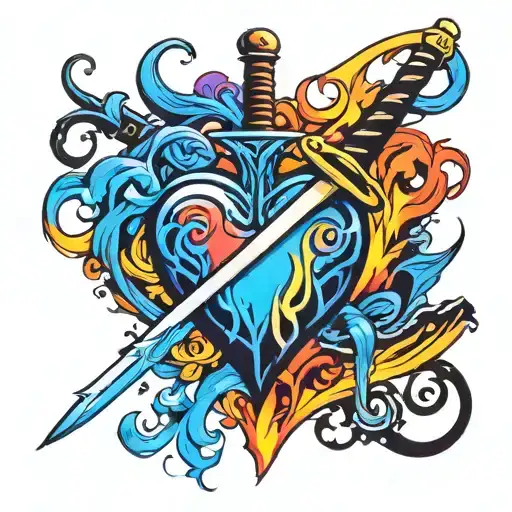 Sword Through Heart With Fire Coming From Handle