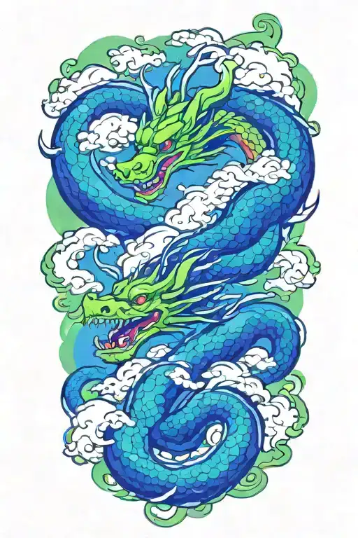Green Dragon And Japanes Clouds