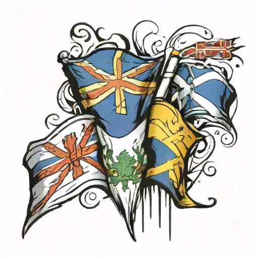 English French And Scottish Flags Waving Proudly