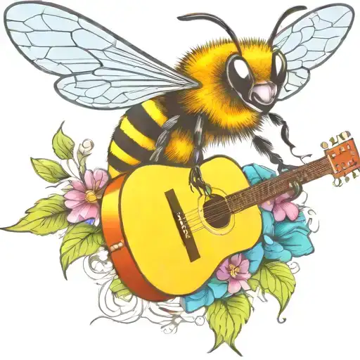 Bee Flying On Scateboard Playing Guitar