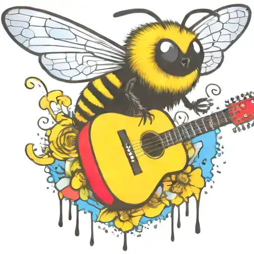 Bee Flying On Scateboard Playing Guitar