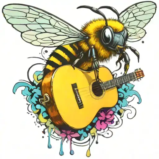 Bee Flying On Scateboard Playing Guitar