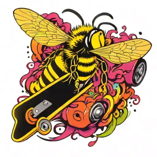 Bee Playing Guitar On Skateboard