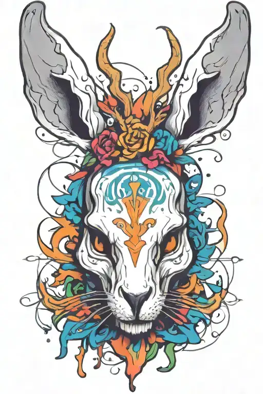 White Rabbit Skull With Antlers