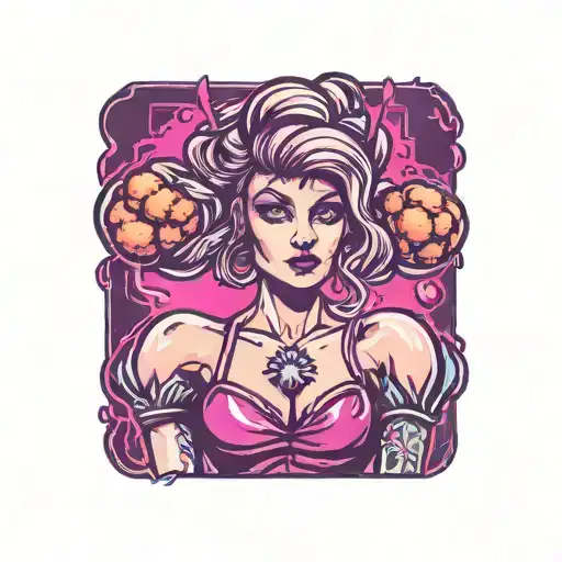 Patch-style Tattoo Stencil Of A Woman With Meatballs For Hair