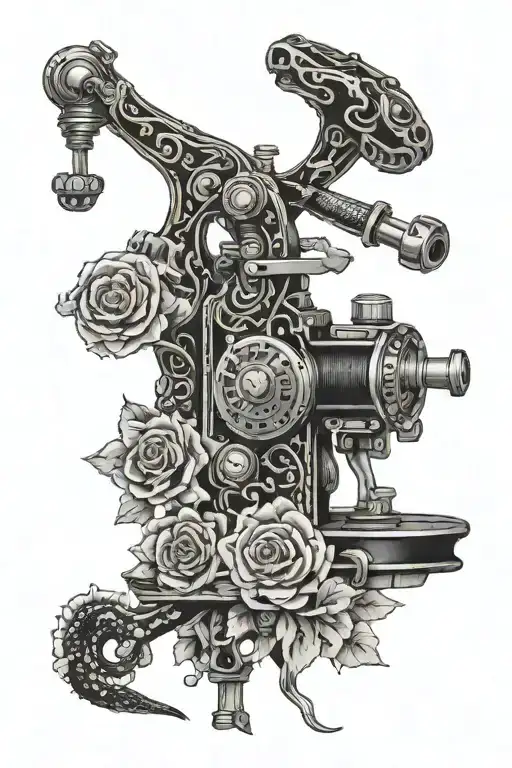 Tattoo Machine With Snake And Flowers