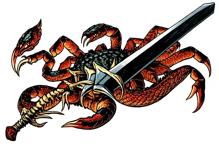 The Scorpion Holds Onto The Sword With Its Claws And Pierces The Snake With Its Sting