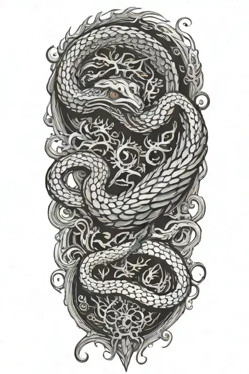 A Phenix And A Snake Fighting