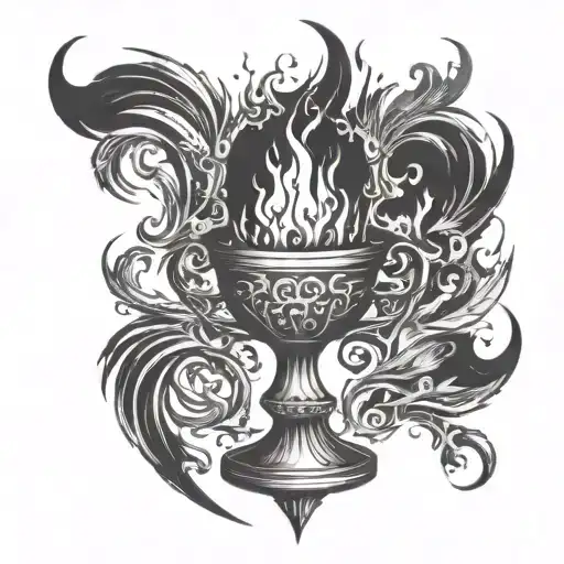An Ancient Gothic Chalice With Fire Coming Out Of The Top