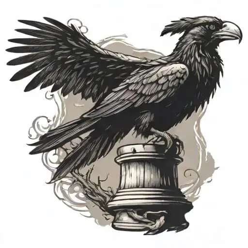 Rook Chess Piece And Crow Perched Atop