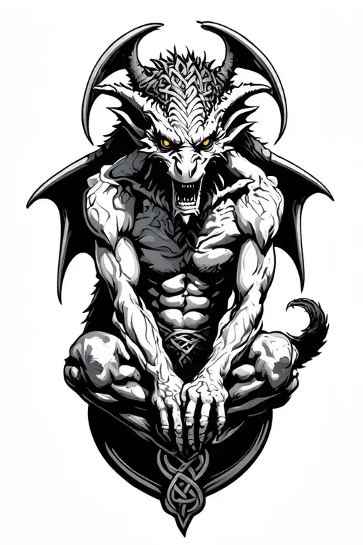 Celtic Gargoyle Sitting On A Black Background