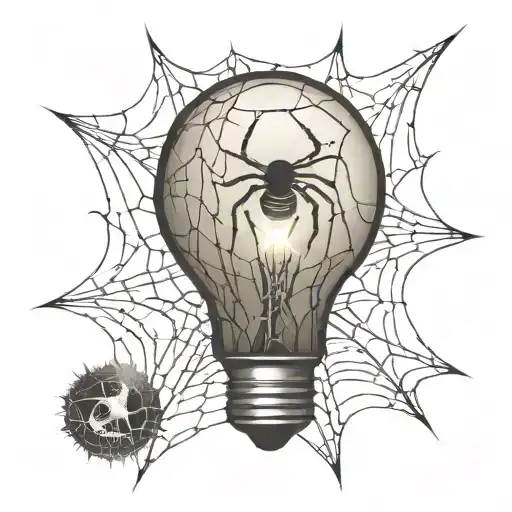 Light Bulb With Spider Web Inside And Nothing Outside The Light Bulb