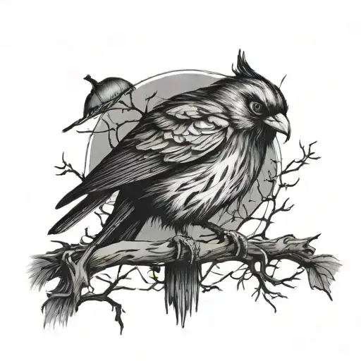 Bird Sitting On A Branch With A Very Gothic Scene