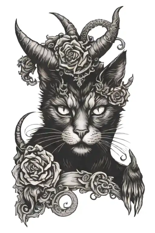 Gothic Black Cat Devil With Horns