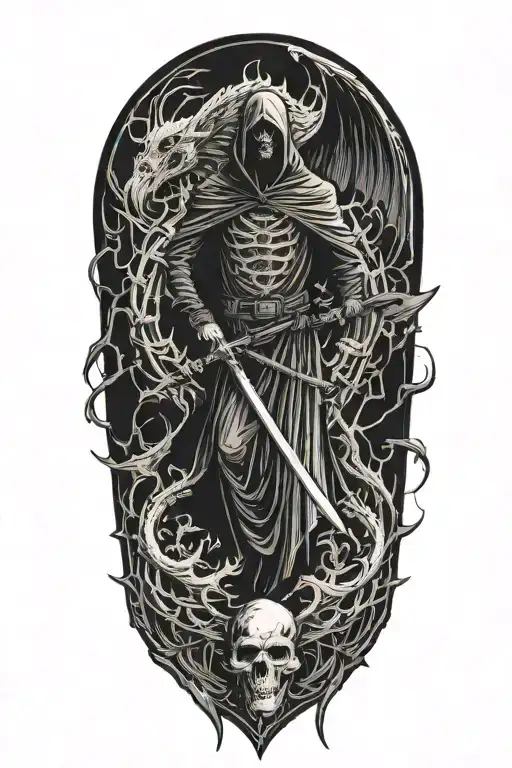 Grimm Reaper And Crow With A Dragon