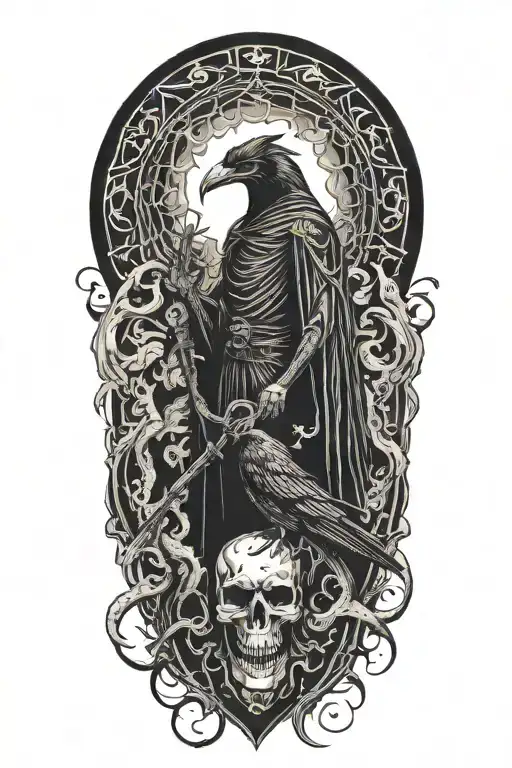 Grimm Reaper And Crow With A Dragon