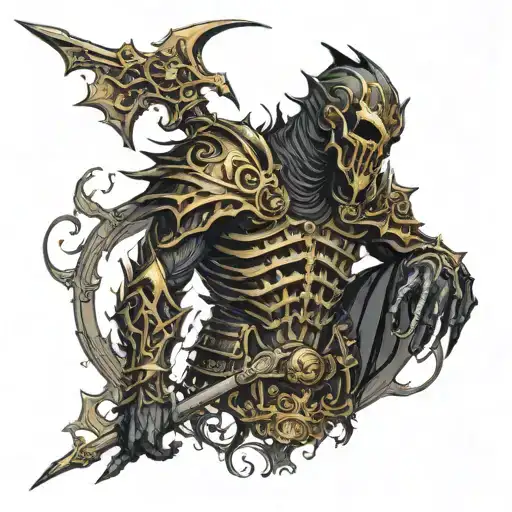 Upper Spartain In Black Color Gold Trim Armor