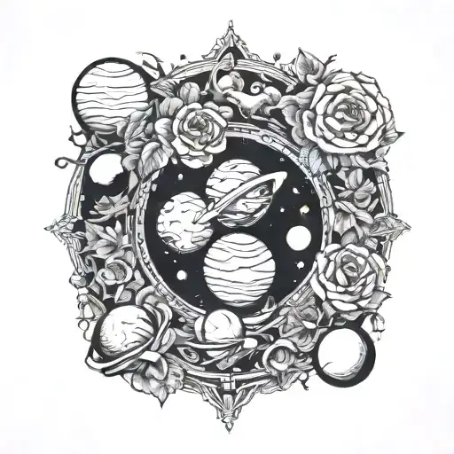 Space Surrounded By Planets With Roses
