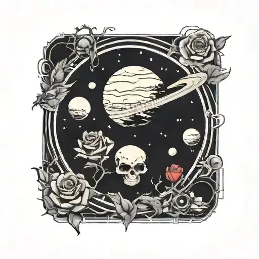 Space Surrounded By Planets With Roses